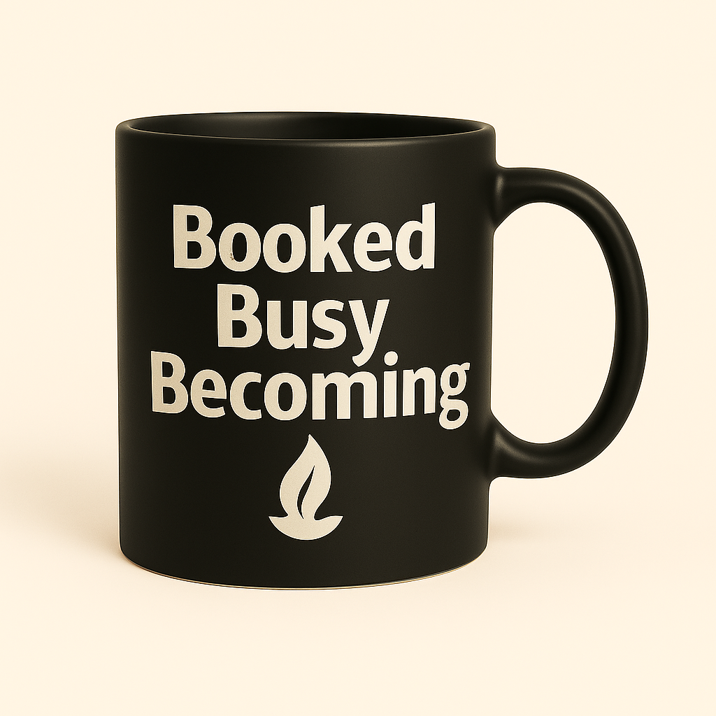Booked Busy Becoming Mug